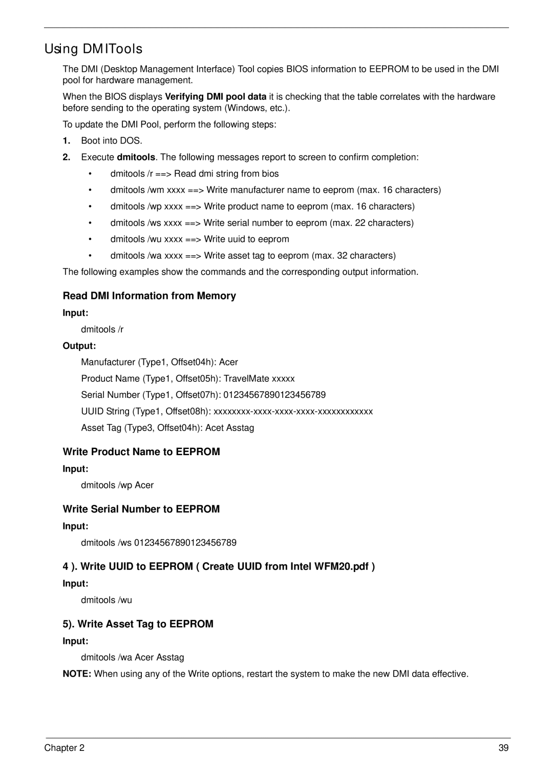 Acer 5517 manual Using DMITools, Input, Output 