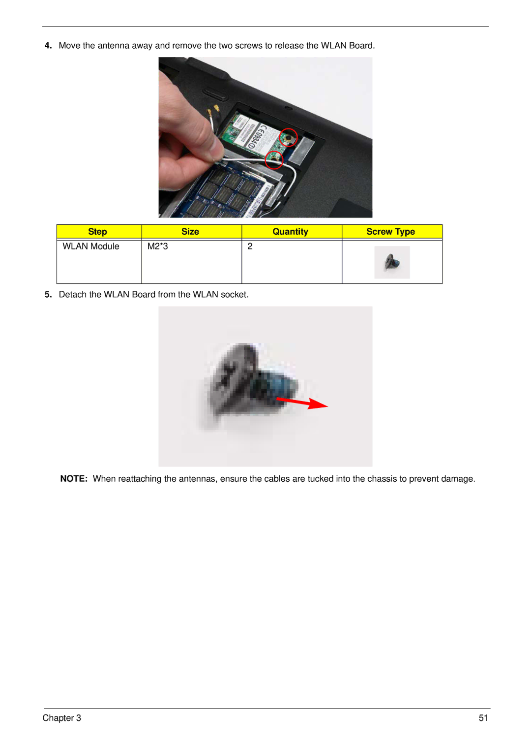 Acer 5517 manual Step Size Quantity Screw Type Wlan Module M2*3 