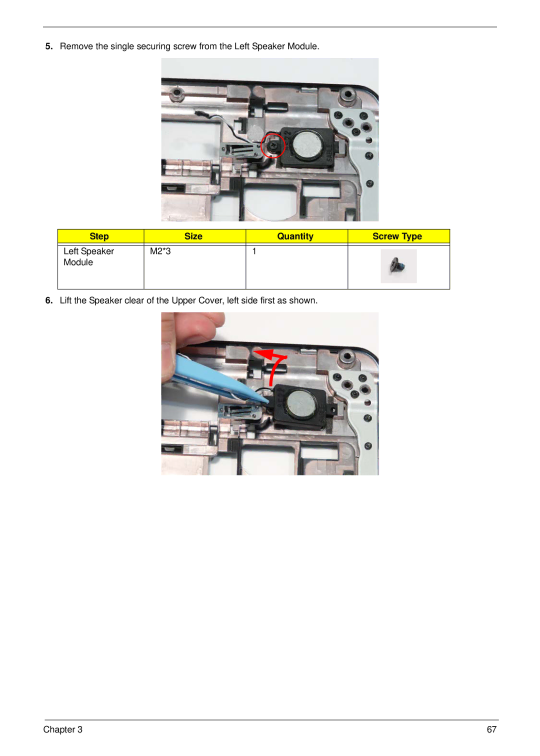 Acer 5517 manual Step Size Quantity Screw Type 