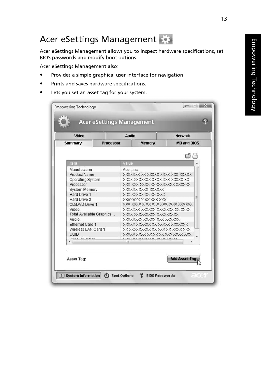 Acer 5520G, 5220 manual Acer eSettings Management 