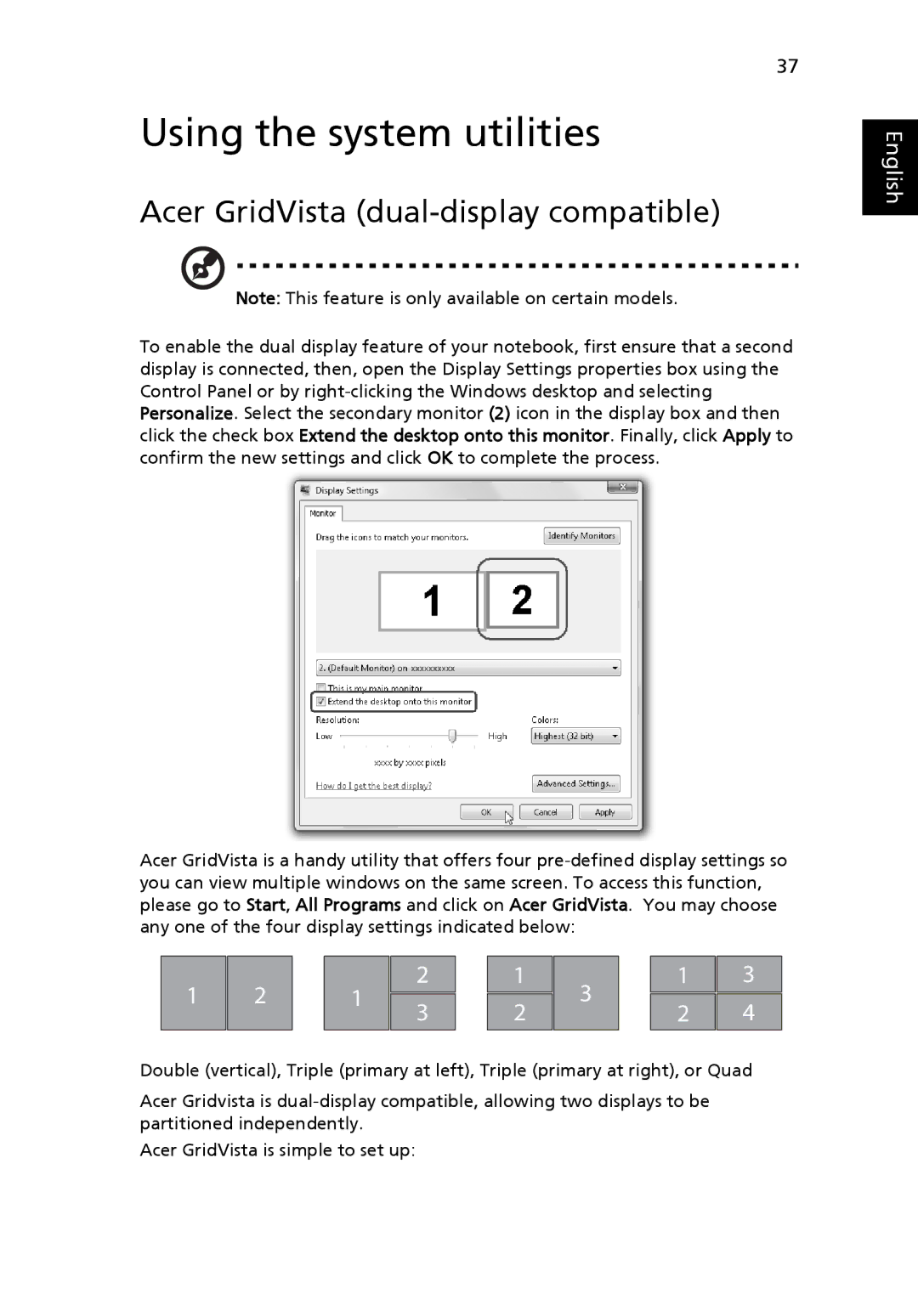 Acer 5520G, 5220 manual Using the system utilities, Acer GridVista dual-display compatible 