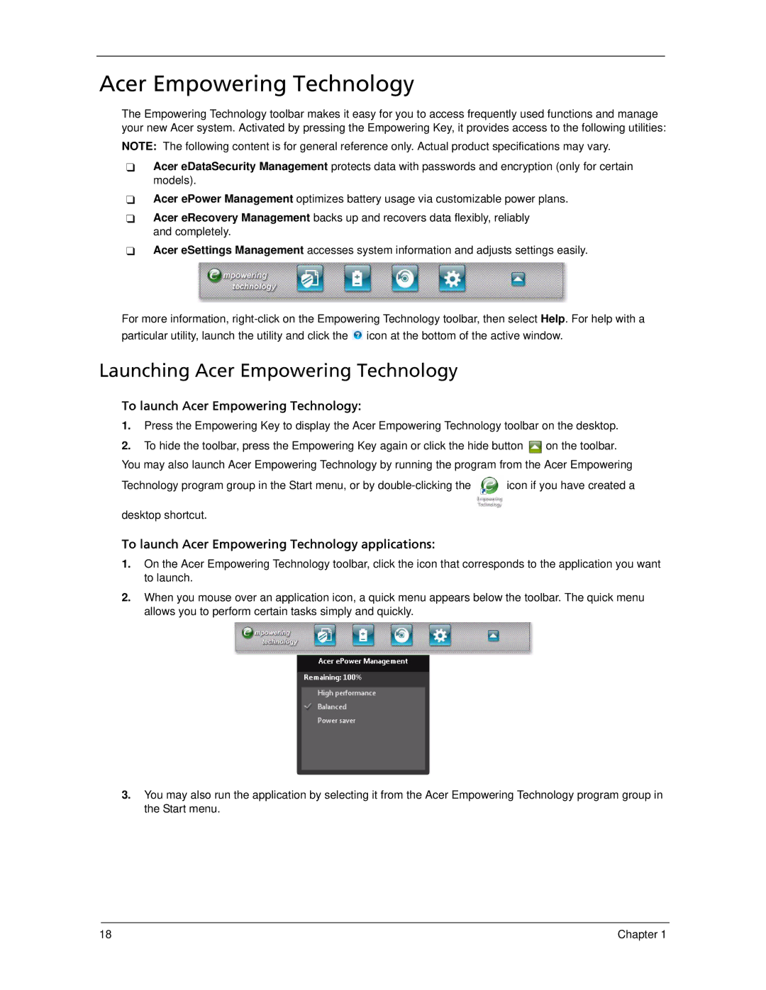 Acer 5530 manual Launching Acer Empowering Technology, Desktop shortcut 