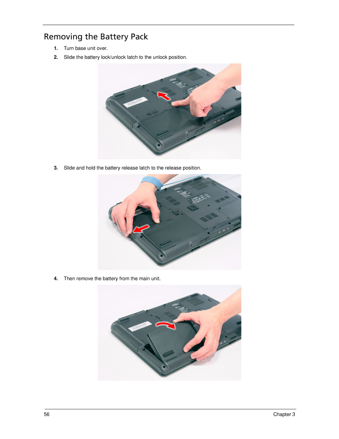 Acer 5530 manual Removing the Battery Pack 