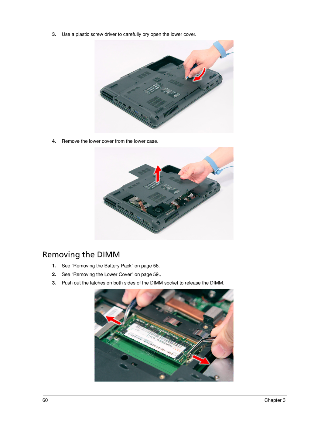 Acer 5530 manual Removing the Dimm 