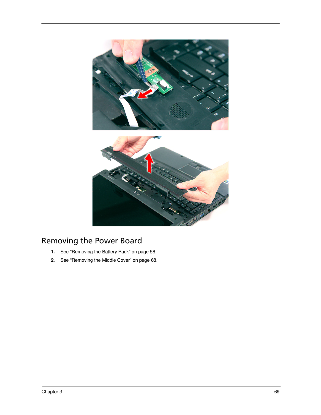 Acer 5530 manual Removing the Power Board 