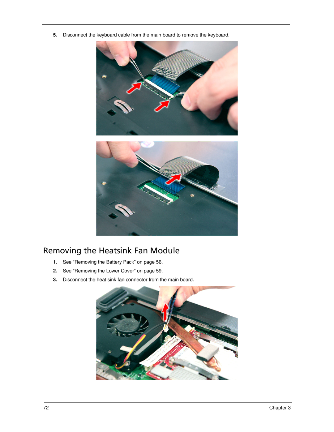 Acer 5530 manual Removing the Heatsink Fan Module 