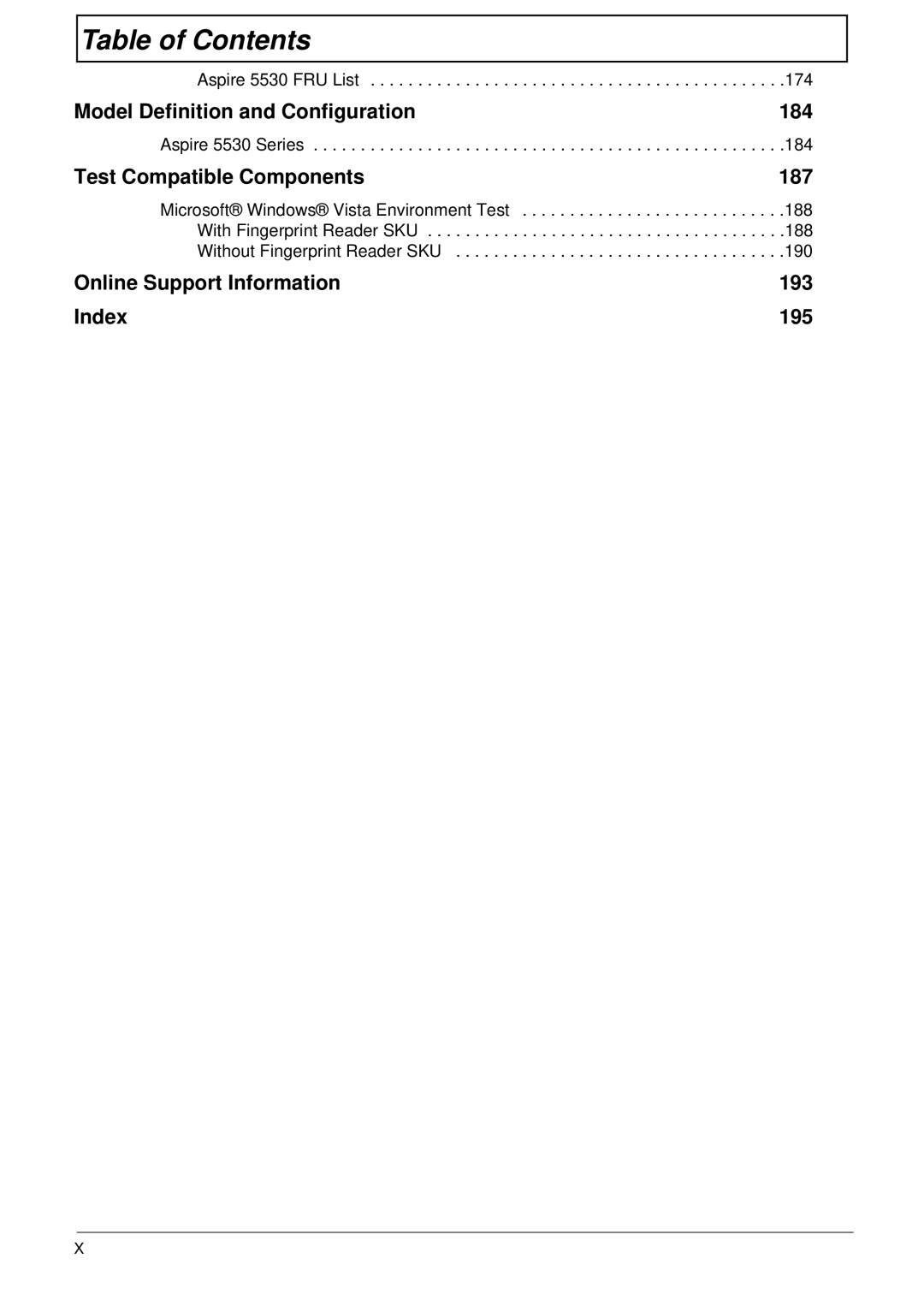 Acer 5530G manual Model Definition and Configuration 184 