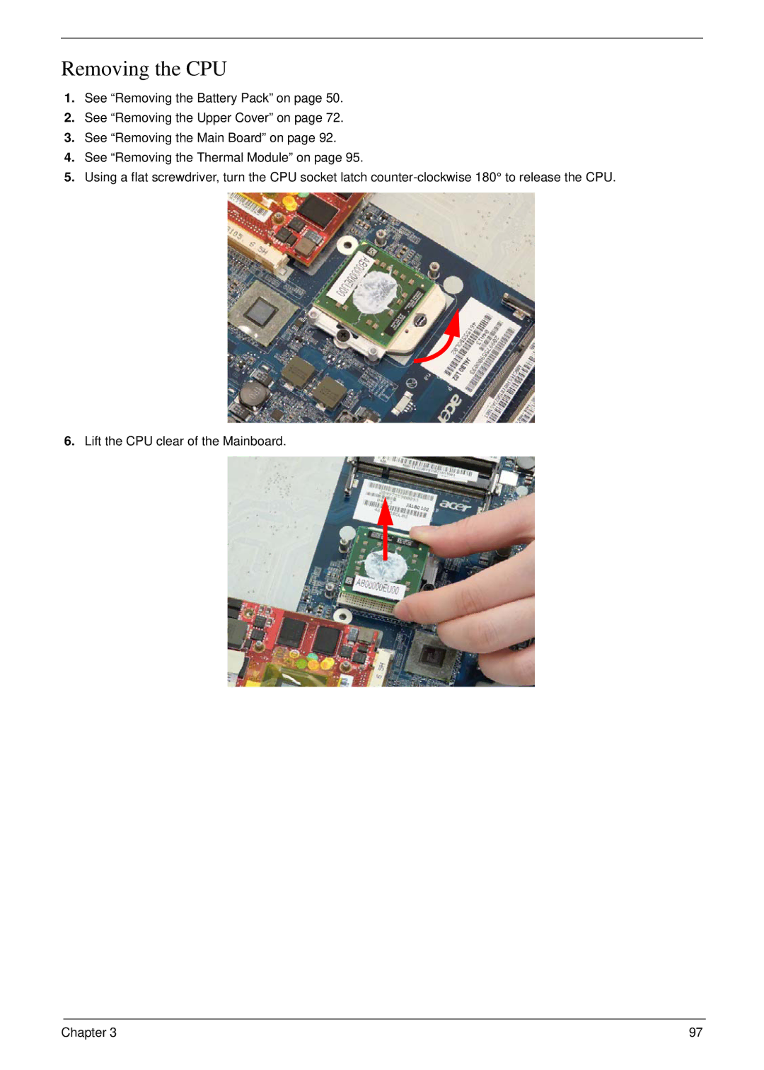 Acer 5530G manual Removing the CPU 