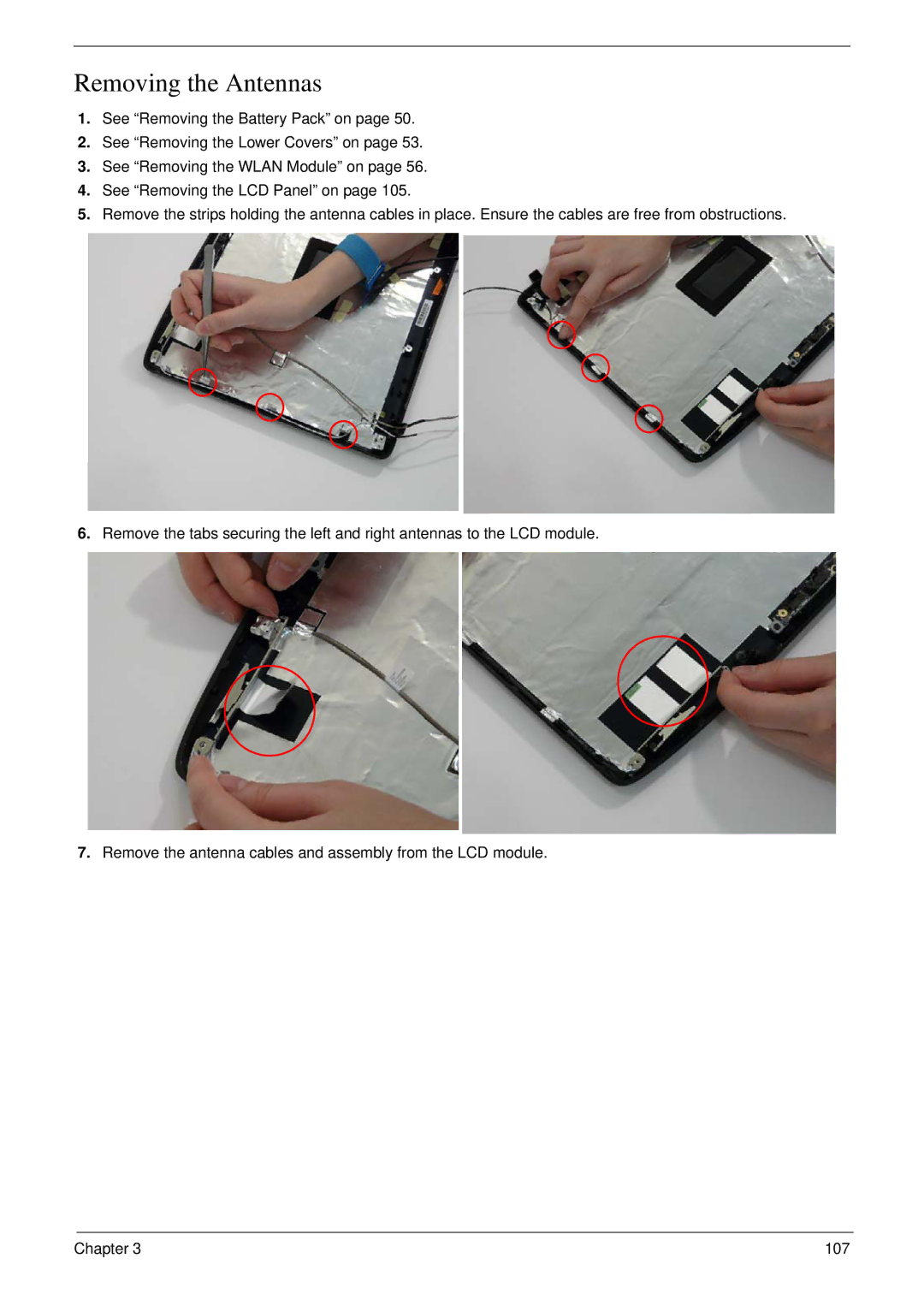 Acer 5530G manual Removing the Antennas 