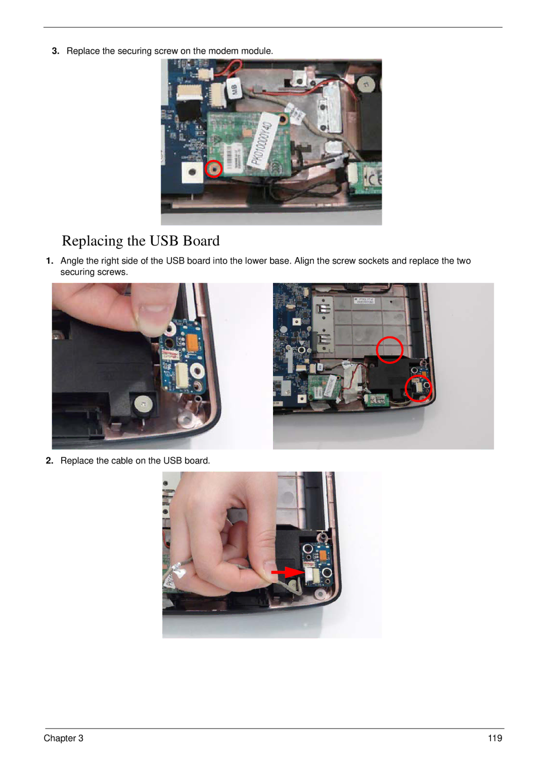 Acer 5530G manual Replacing the USB Board 