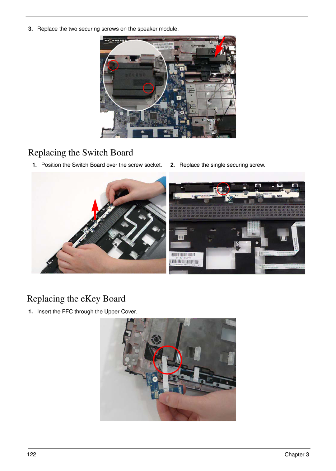 Acer 5530G manual Replacing the Switch Board, Replacing the eKey Board 