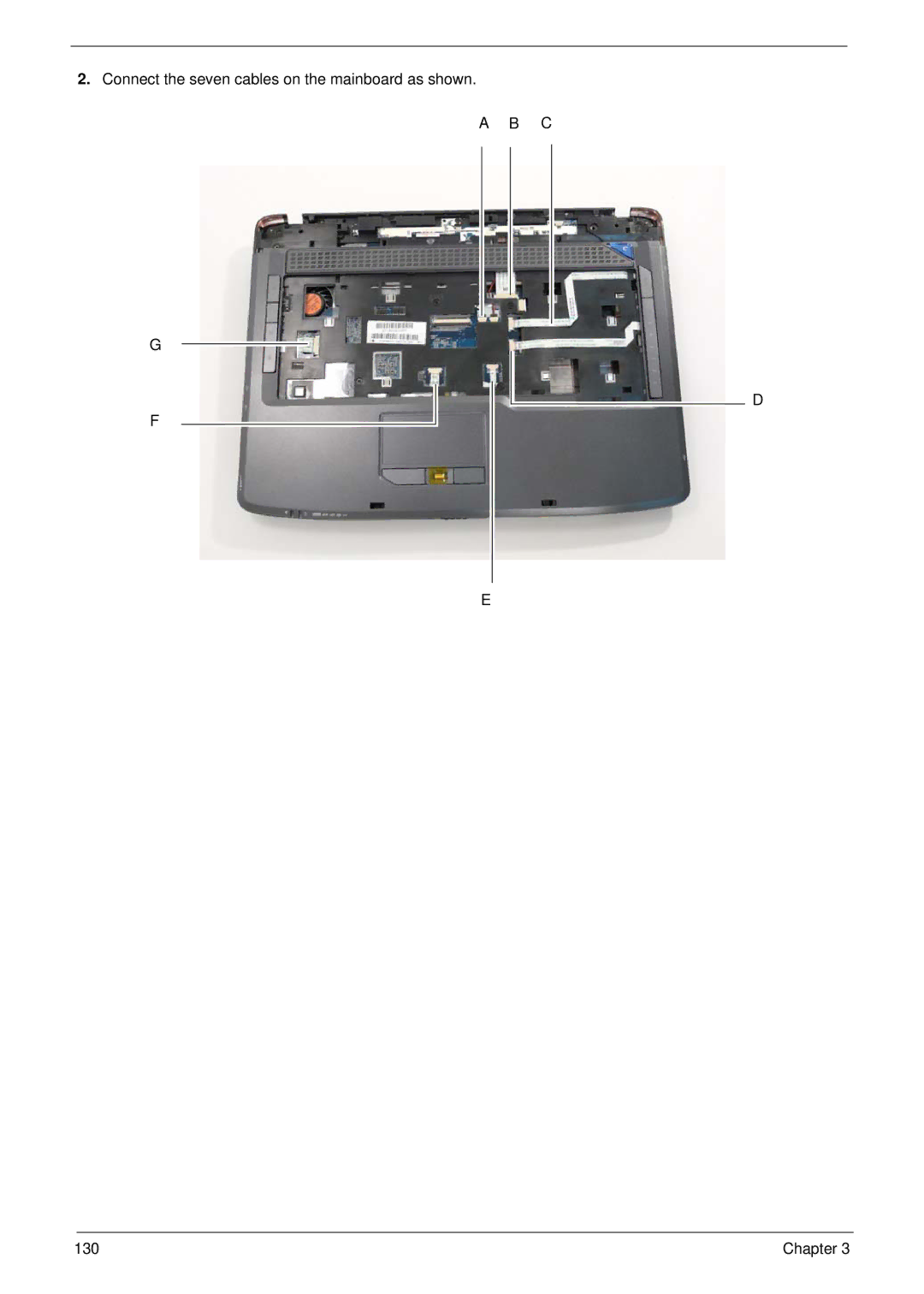 Acer 5530G manual Connect the seven cables on the mainboard as shown 