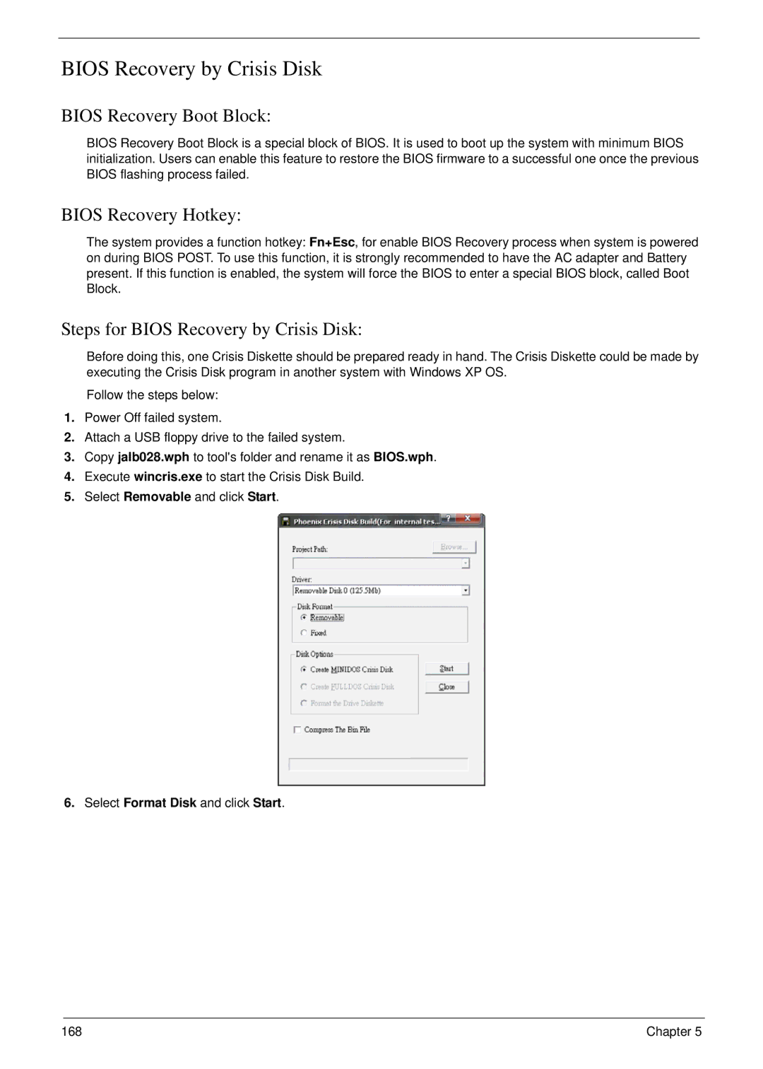 Acer 5530G manual Bios Recovery by Crisis Disk, Bios Recovery Boot Block, Bios Recovery Hotkey 