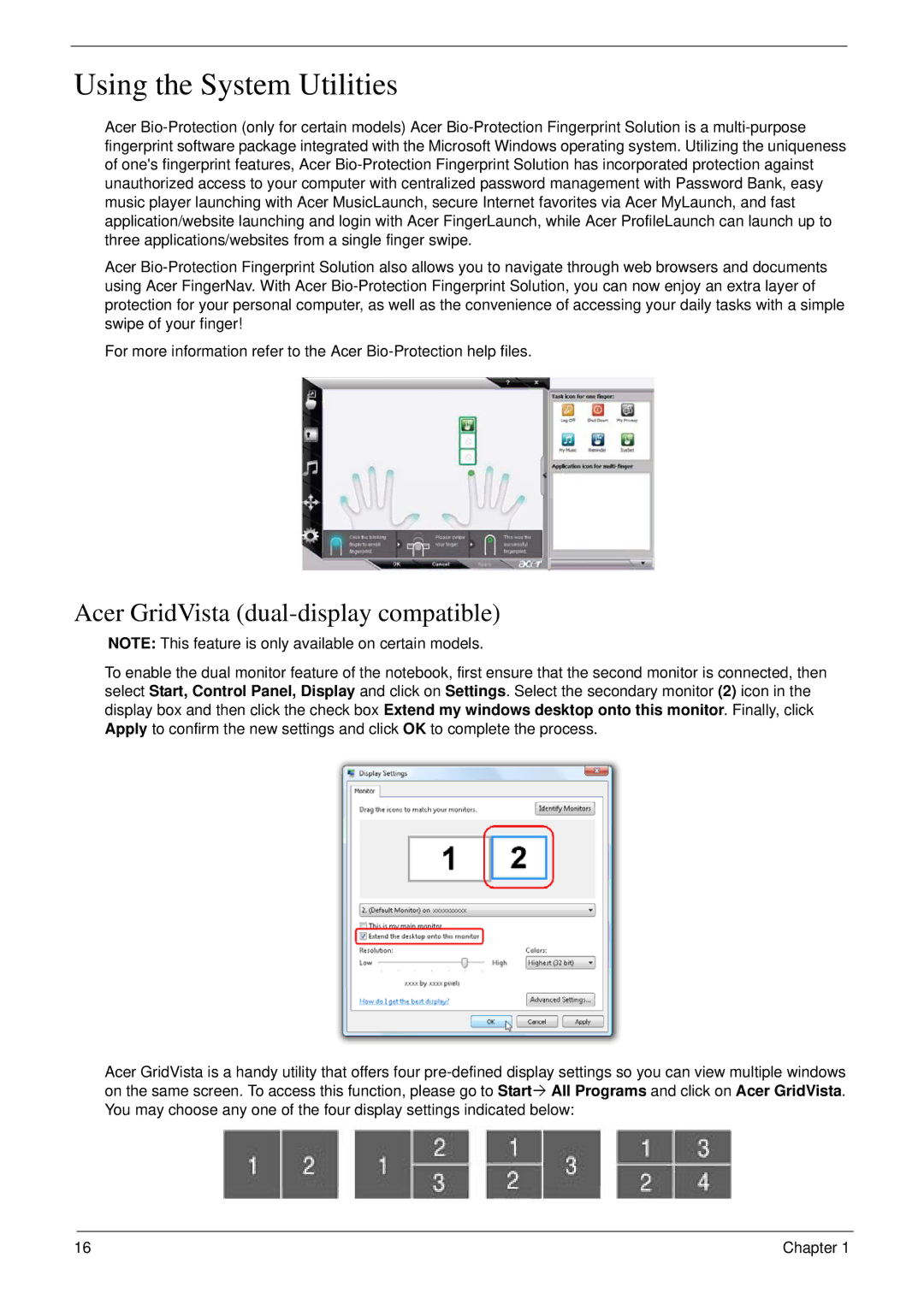 Acer 5530G manual Using the System Utilities, Acer GridVista dual-display compatible 