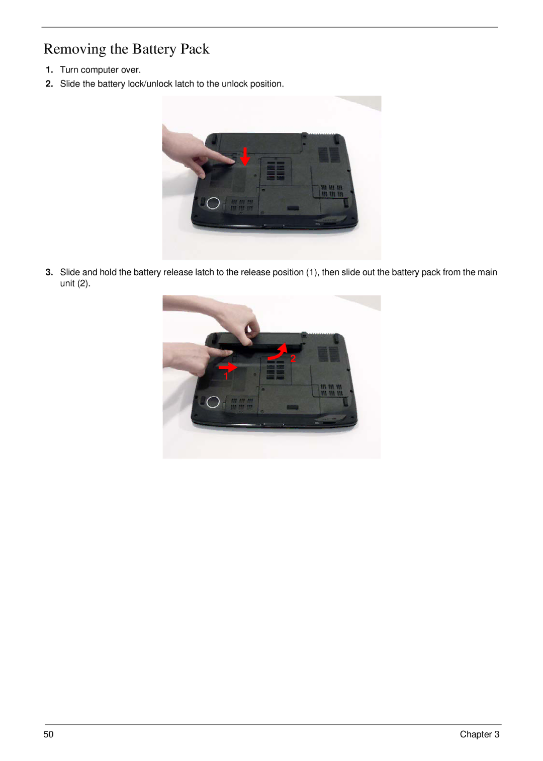 Acer 5530G manual Removing the Battery Pack 