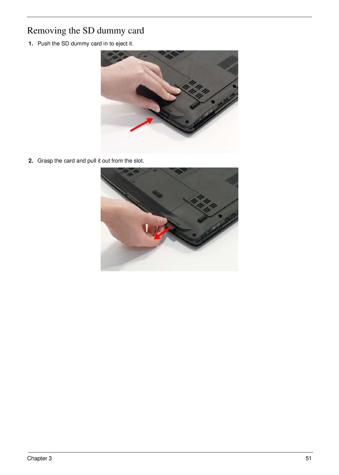 Acer 5530G manual Removing the SD dummy card 