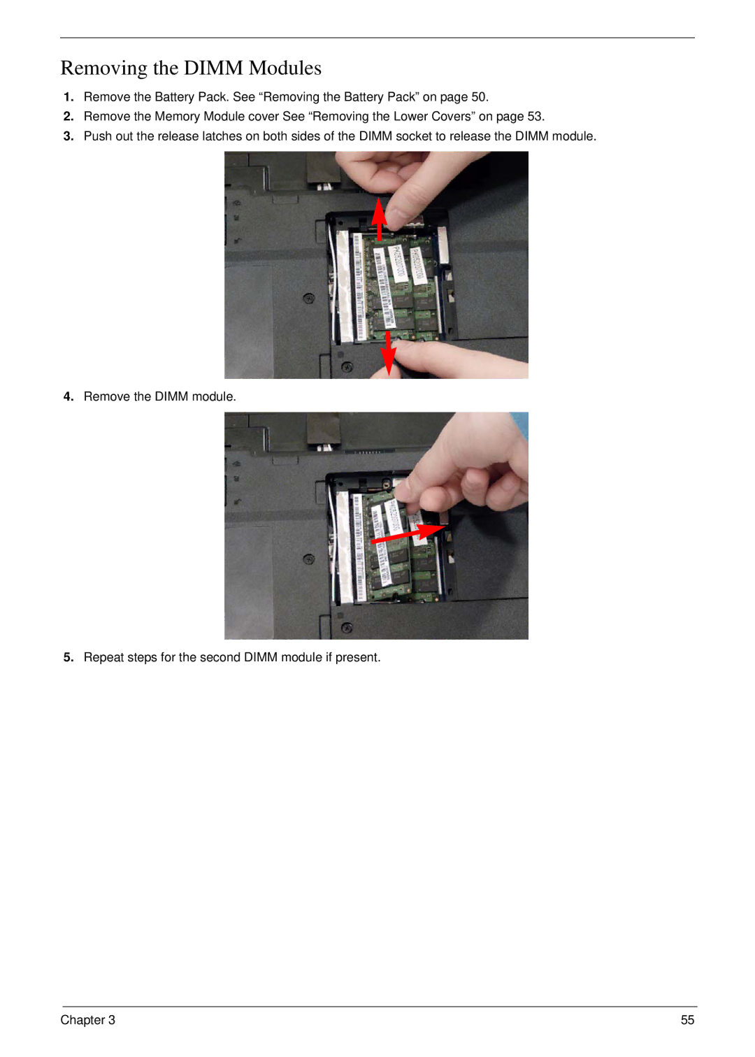 Acer 5530G manual Removing the Dimm Modules 