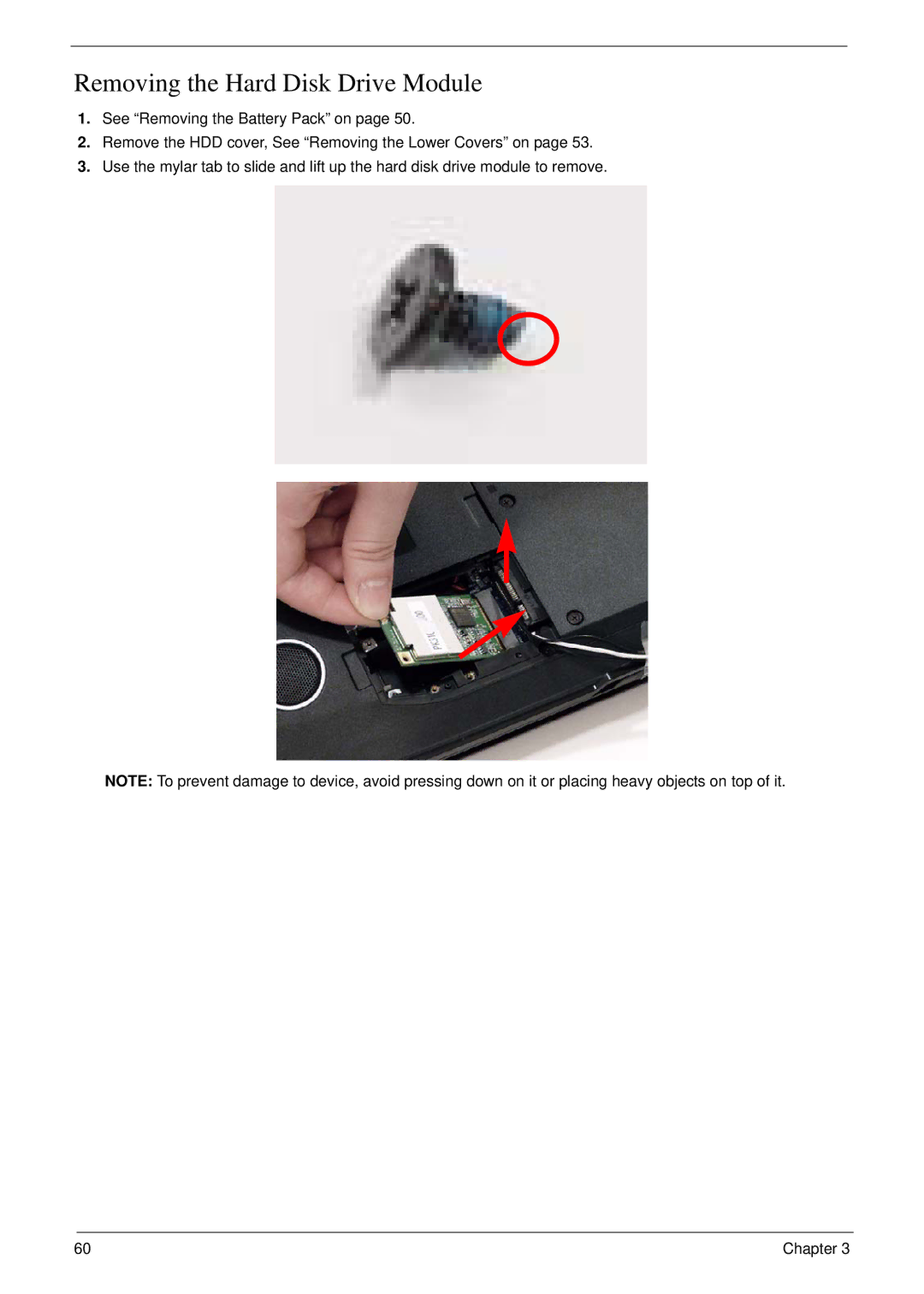 Acer 5530G manual Removing the Hard Disk Drive Module 