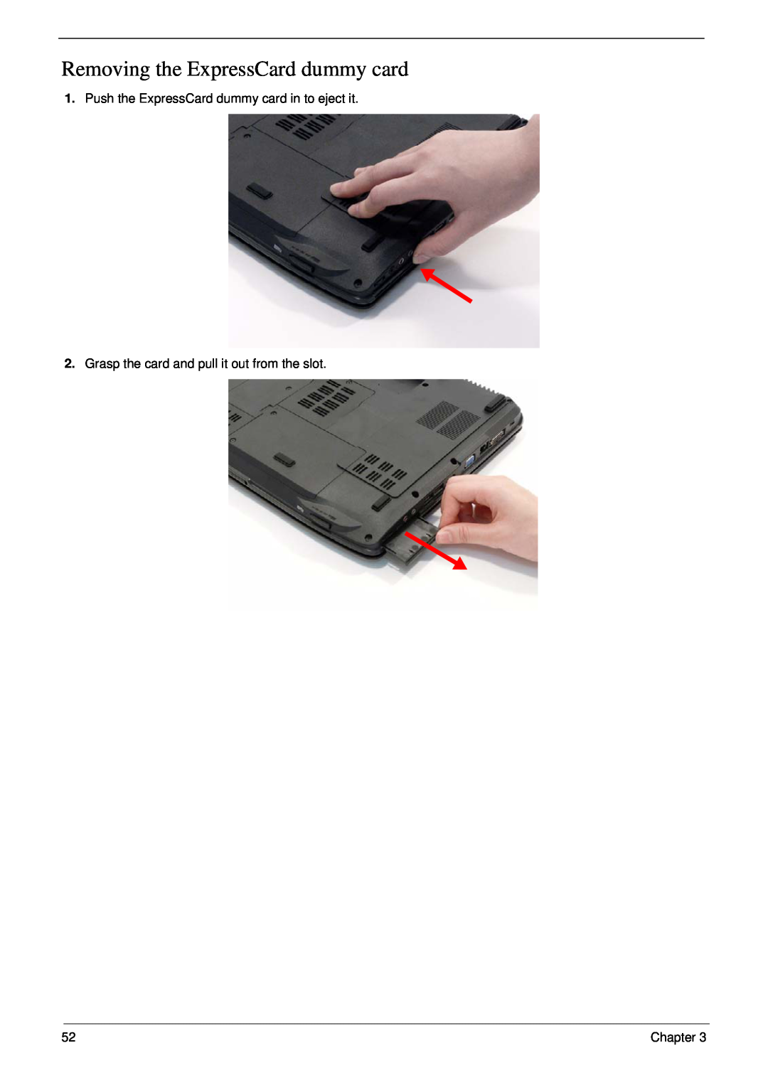 Acer 5530G manual Removing the ExpressCard dummy card, Push the ExpressCard dummy card in to eject it 