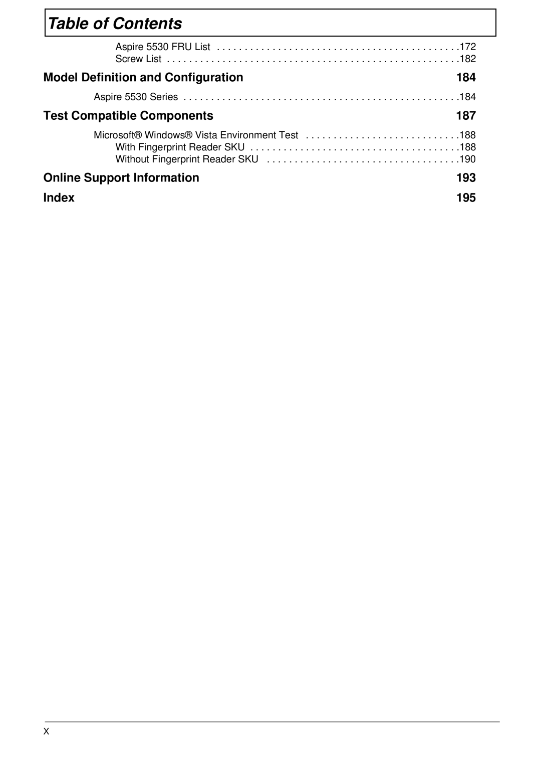 Acer 5530G manual Model Definition and Configuration 184 