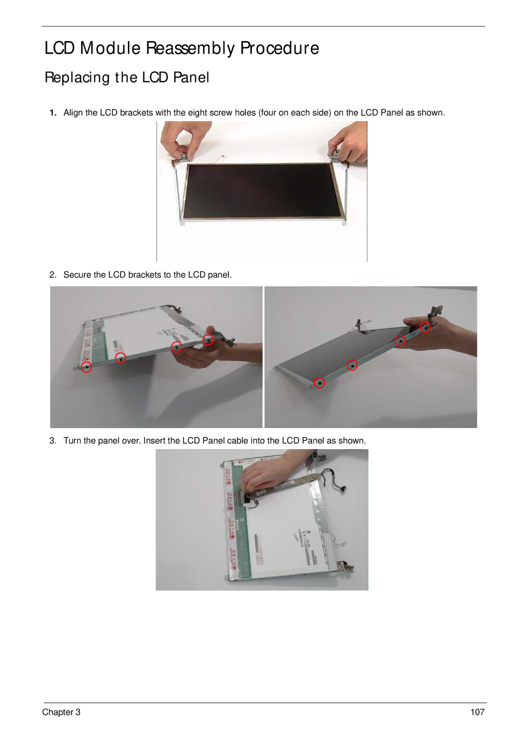 Acer 5530G manual LCD Module Reassembly Procedure, Replacing the LCD Panel 