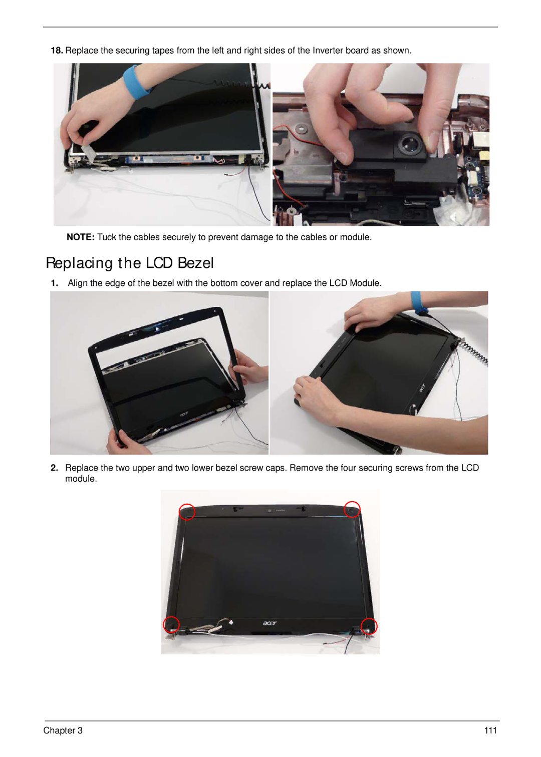 Acer 5530G manual Replacing the LCD Bezel 