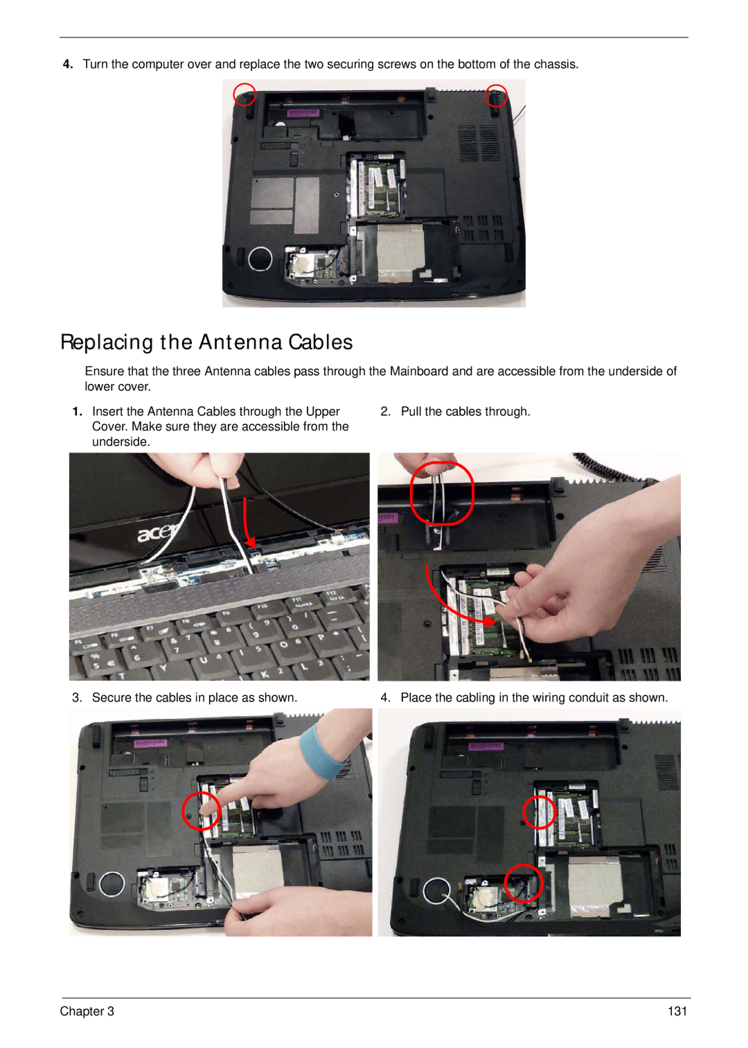 Acer 5530G manual Replacing the Antenna Cables 