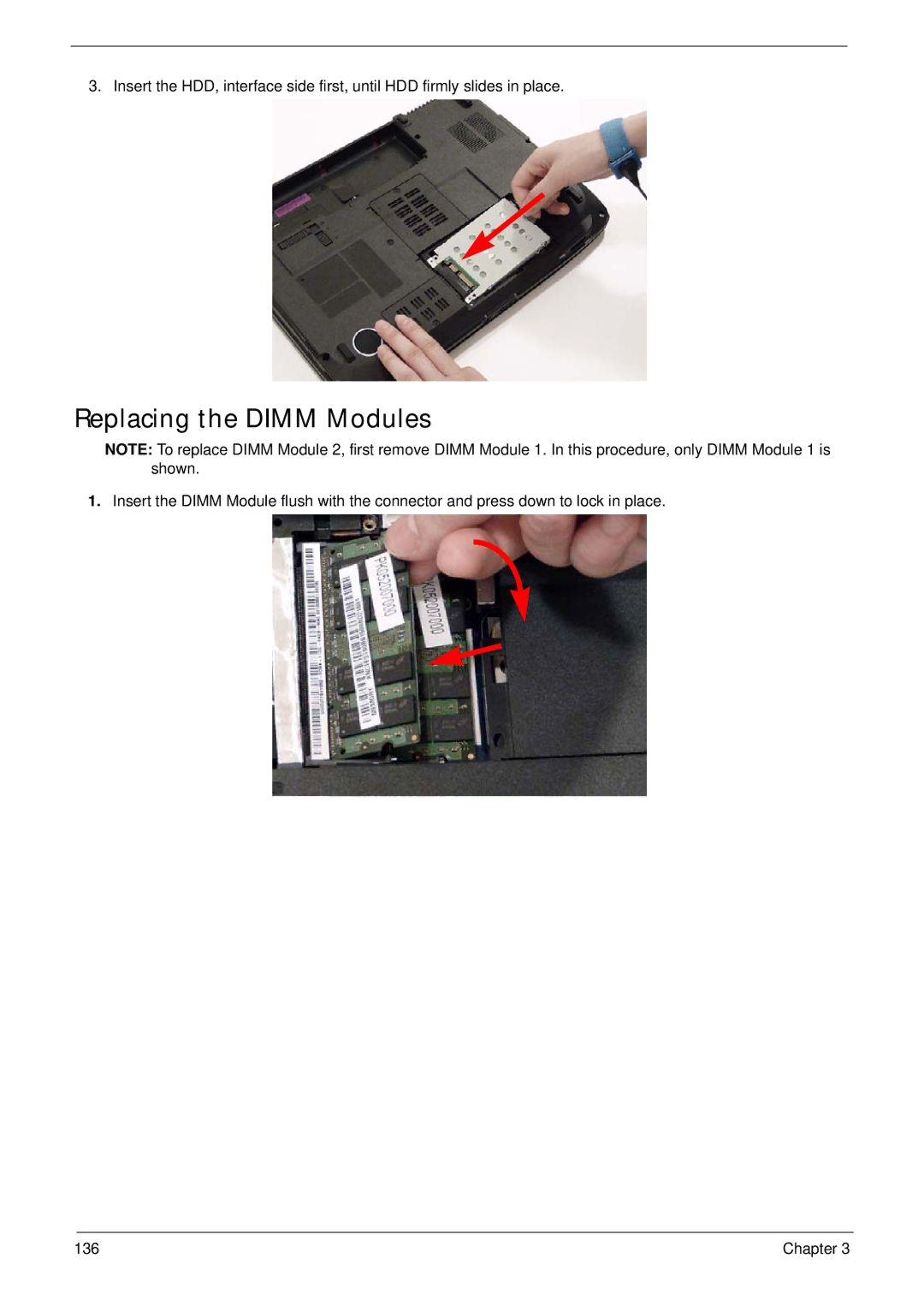 Acer 5530G manual Replacing the Dimm Modules 