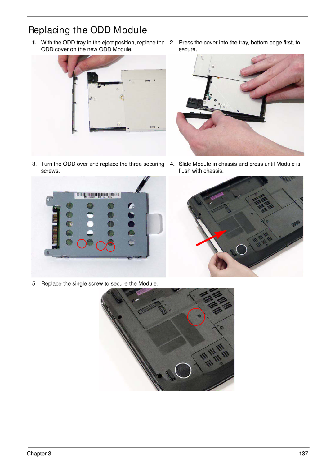 Acer 5530G manual Replacing the ODD Module 