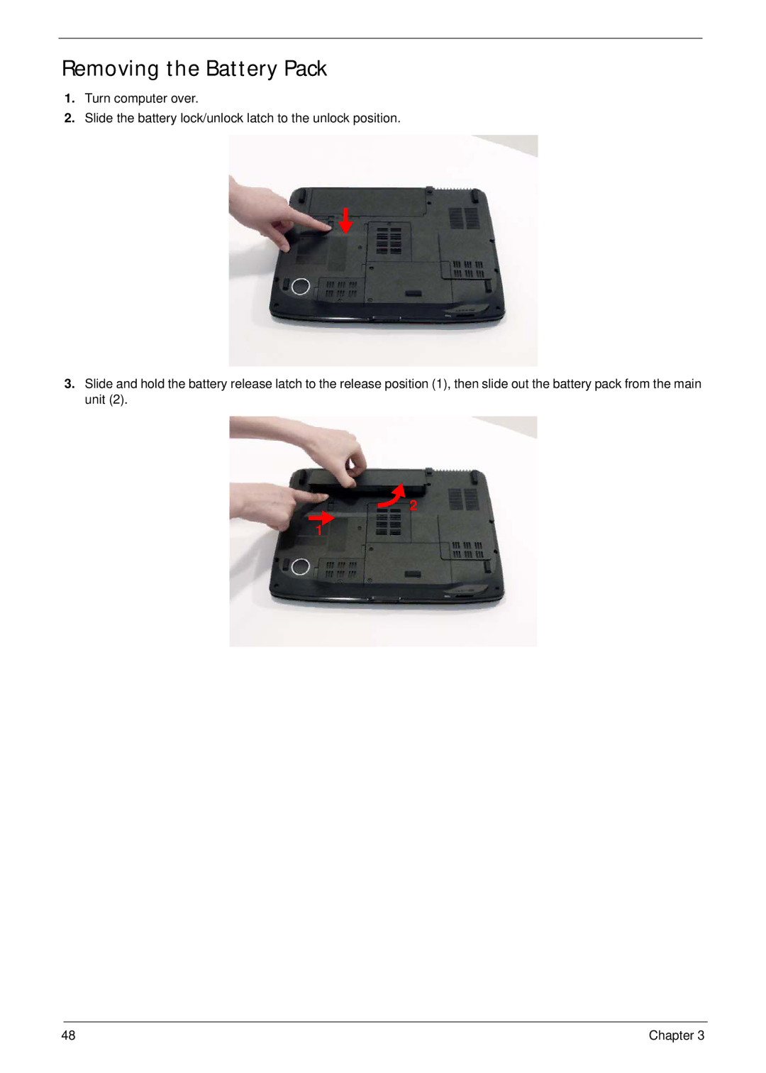 Acer 5530G manual Removing the Battery Pack 