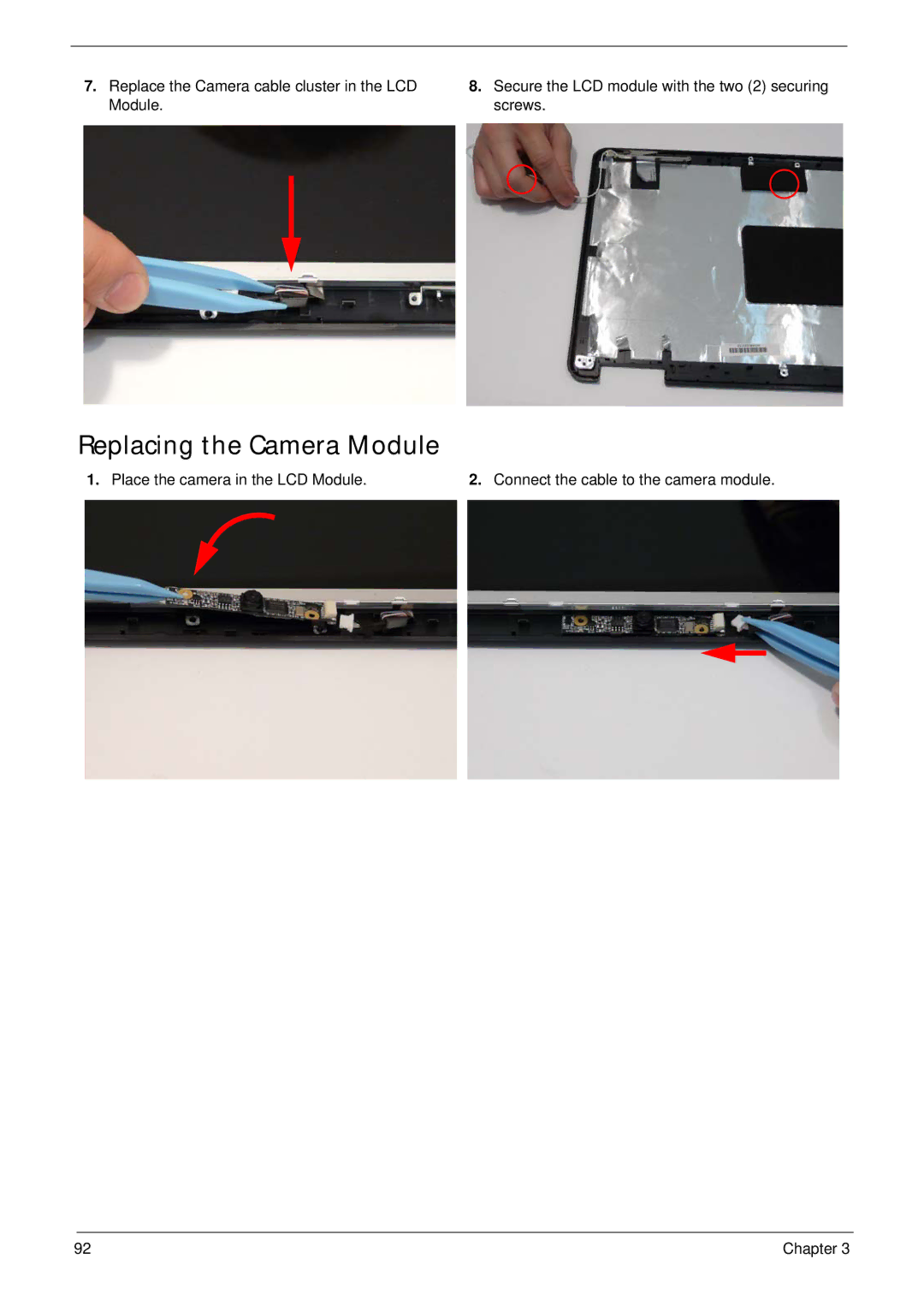 Acer 5532 manual Replacing the Camera Module 