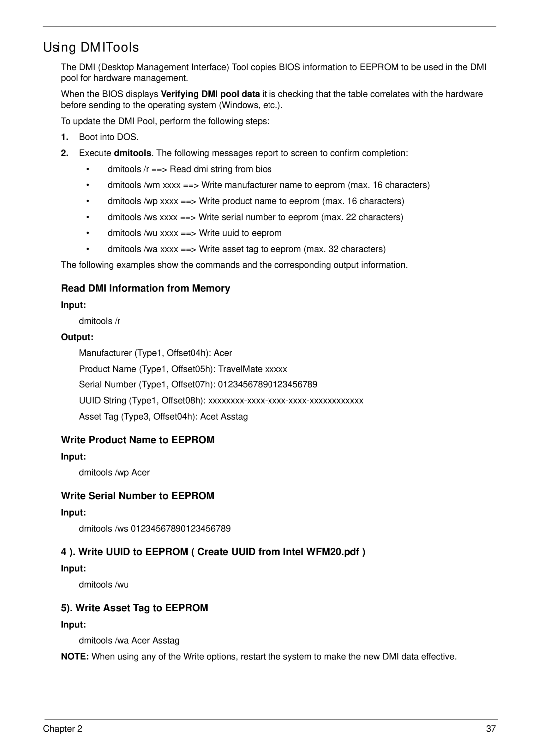 Acer 5532 manual Using DMITools, Input, Output 