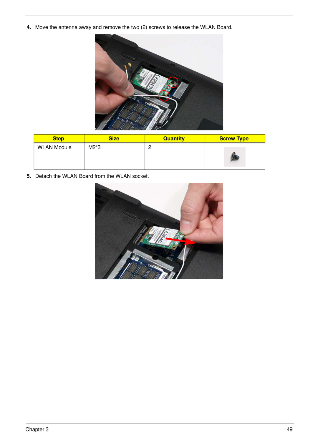 Acer 5532 manual Step Size Quantity Screw Type Wlan Module M2*3 