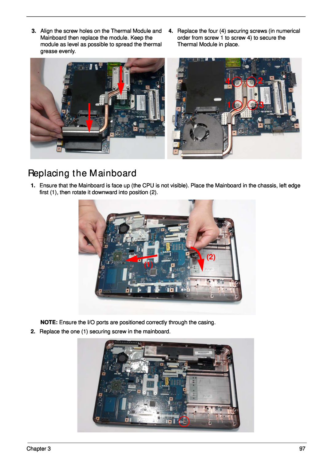 Acer 5532 manual Replacing the Mainboard 