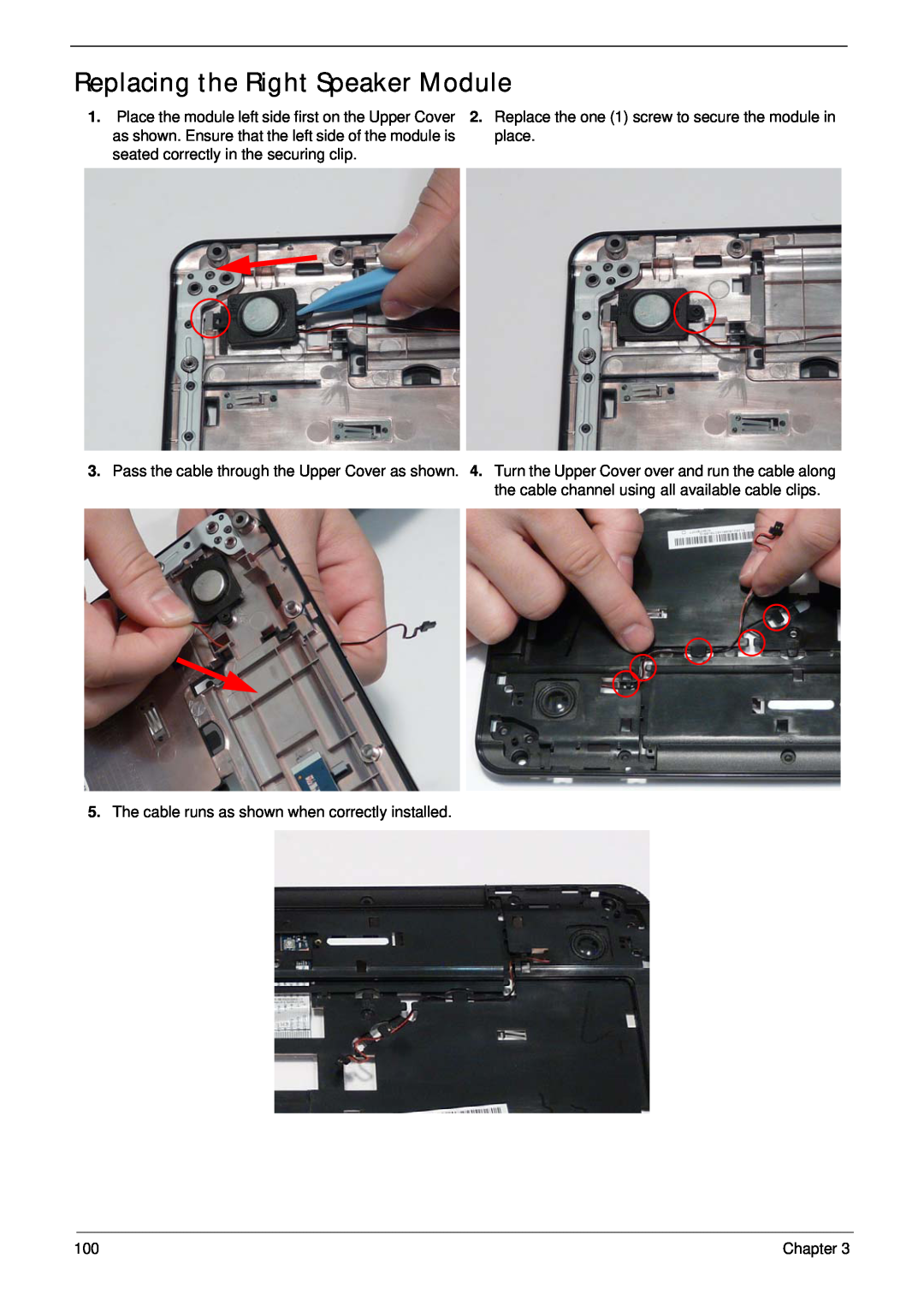 Acer 5532 manual Replacing the Right Speaker Module 