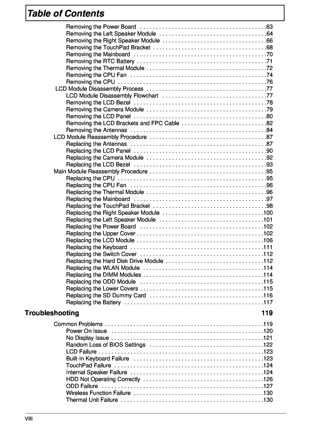 Acer 5532 manual Table of Contents, Troubleshooting 