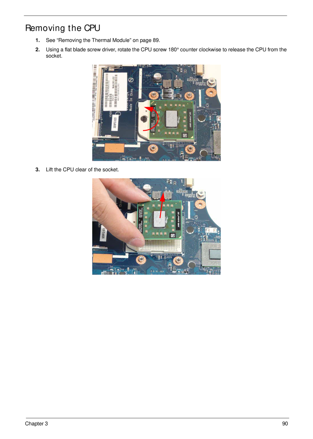 Acer 5538 manual Removing the CPU 