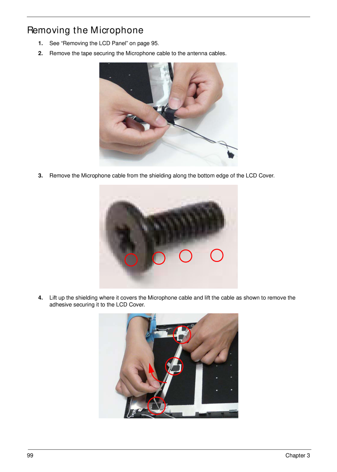 Acer 5538 manual Removing the Microphone 