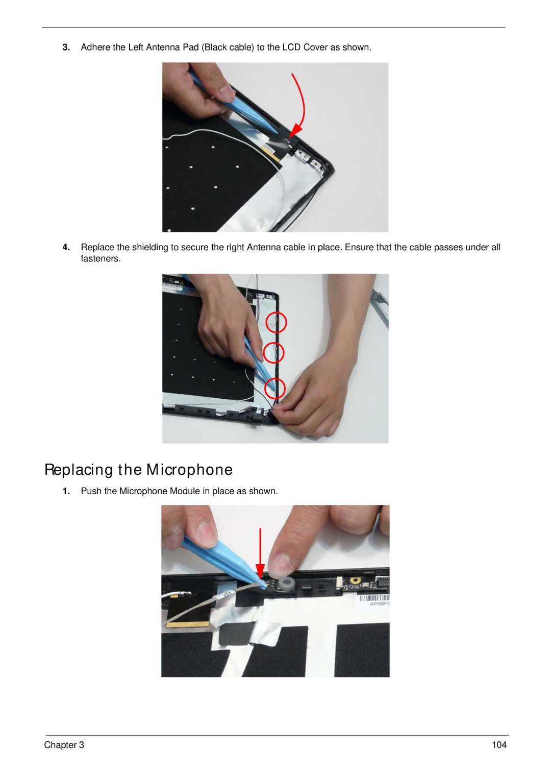 Acer 5538 manual Replacing the Microphone 