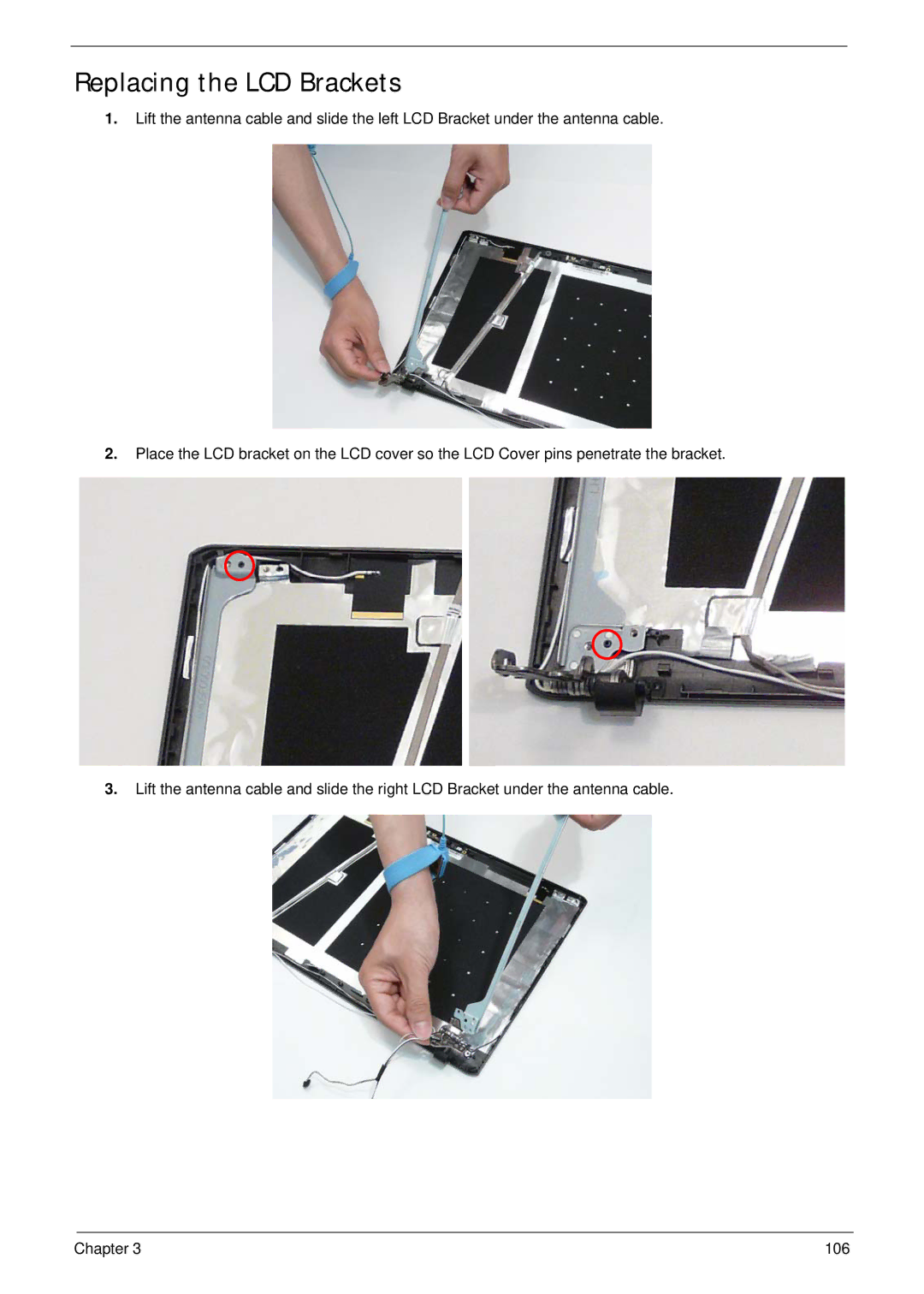 Acer 5538 manual Replacing the LCD Brackets 