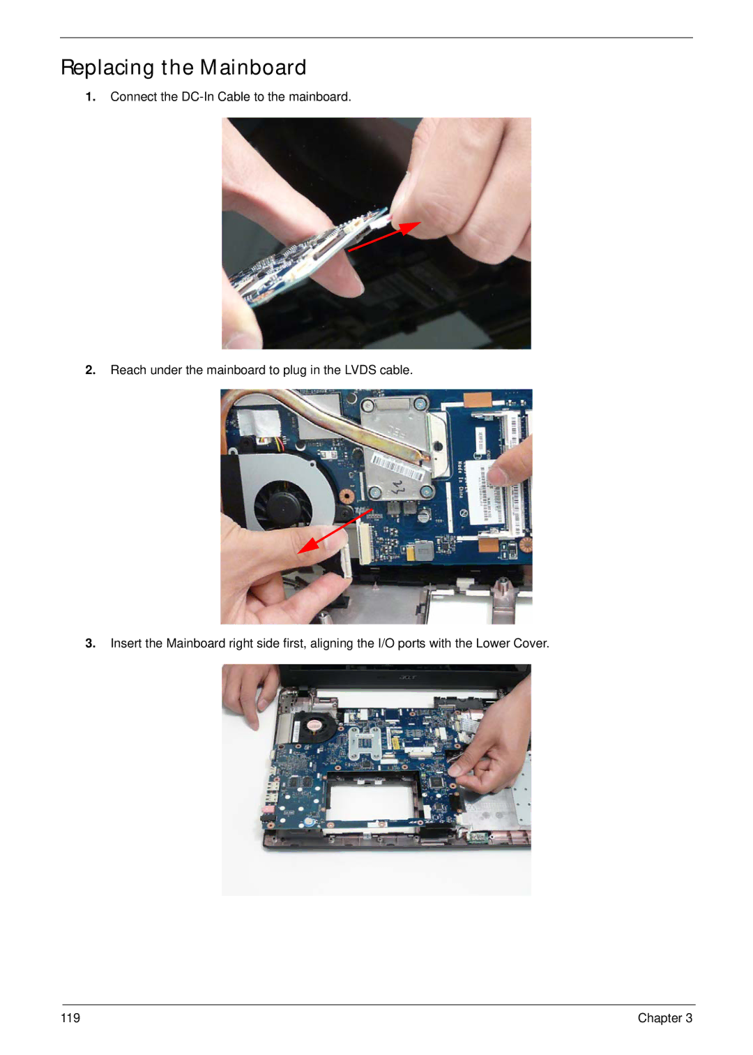 Acer 5538 manual Replacing the Mainboard 