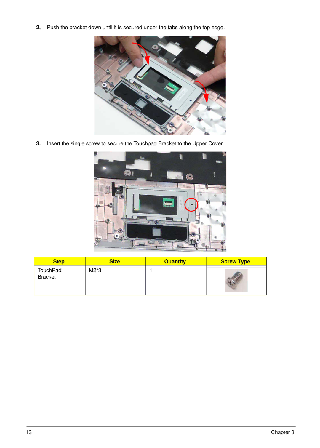 Acer 5538 manual TouchPad M2*3 Bracket 