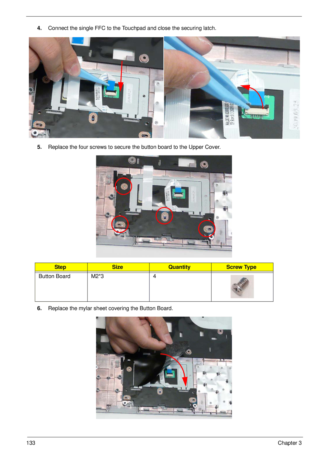 Acer 5538 manual Replace the mylar sheet covering the Button Board 