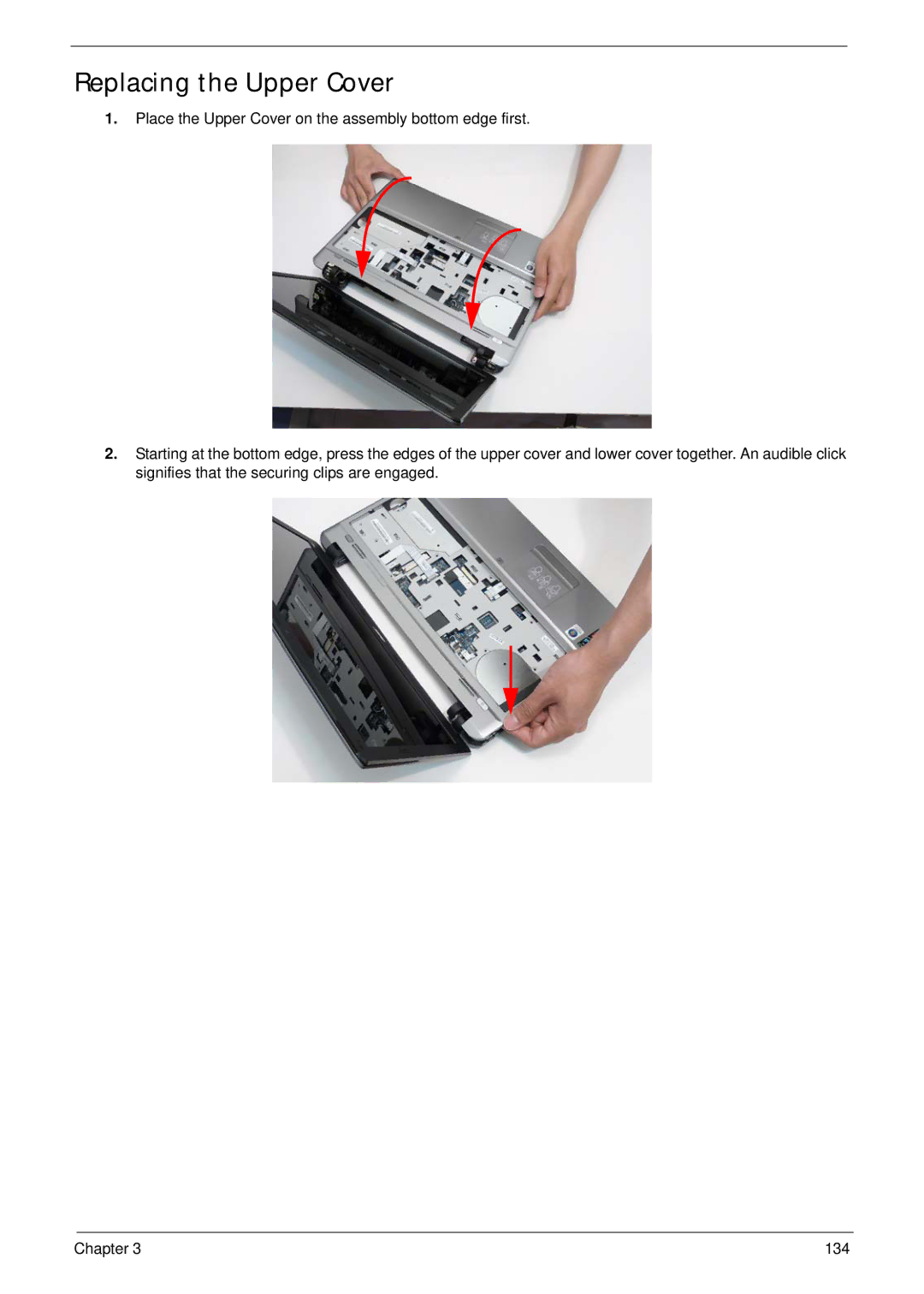 Acer 5538 manual Replacing the Upper Cover 