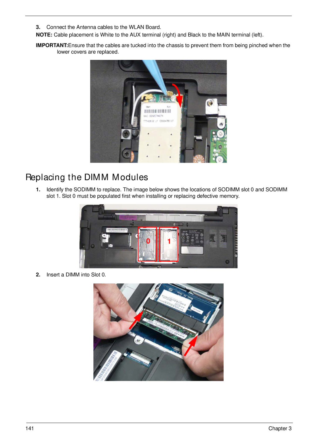 Acer 5538 manual Replacing the Dimm Modules 