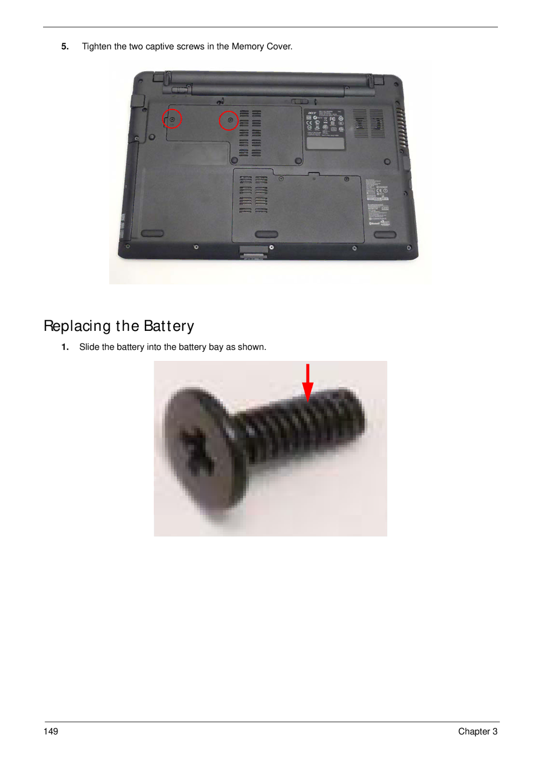 Acer 5538 manual Replacing the Battery 