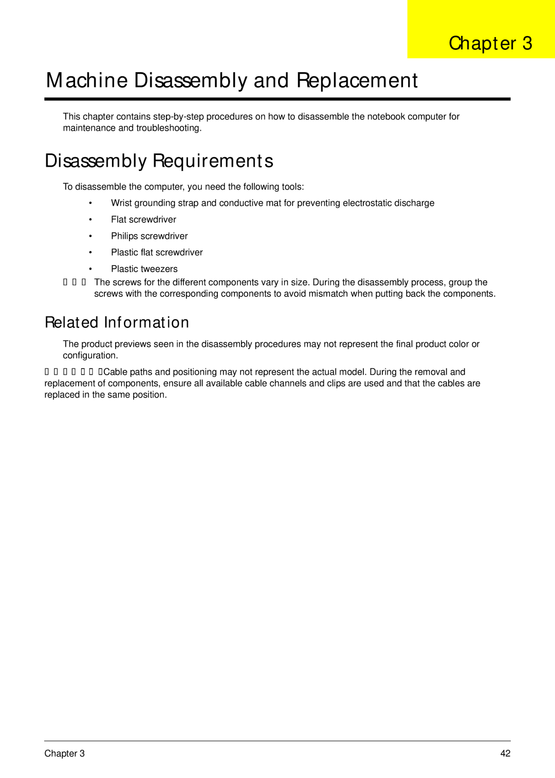 Acer 5538 manual Disassembly Requirements, Related Information 