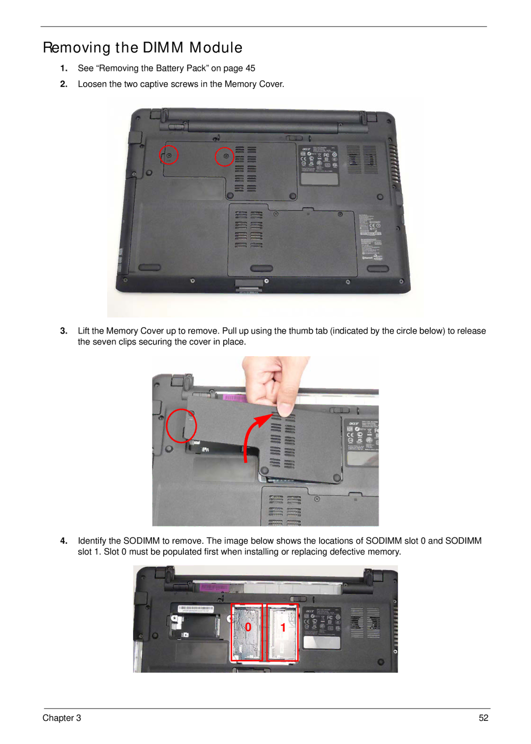 Acer 5538 manual Removing the Dimm Module 