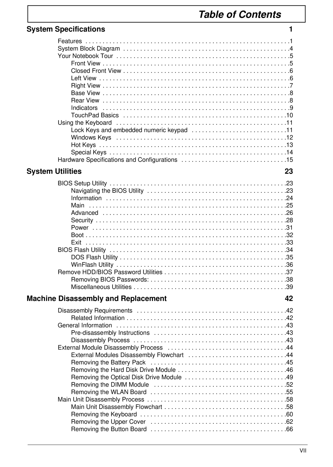 Acer 5538 manual Table of Contents 