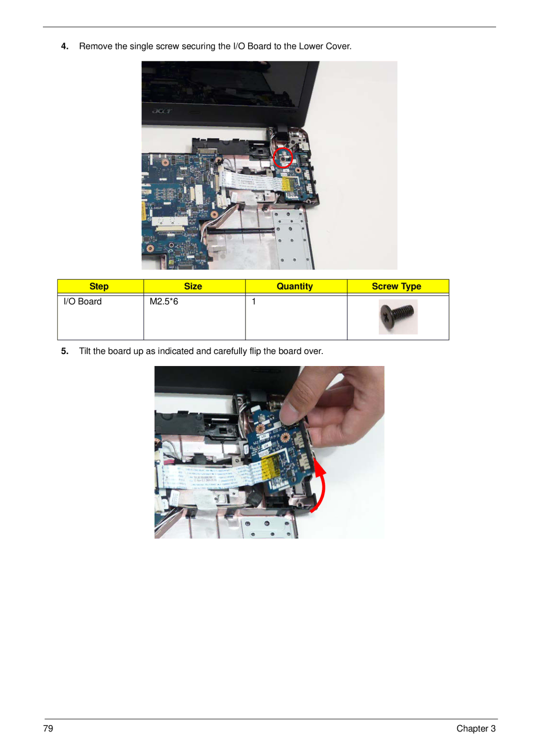 Acer 5538 manual Step Size Quantity Screw Type Board M2.5*6 